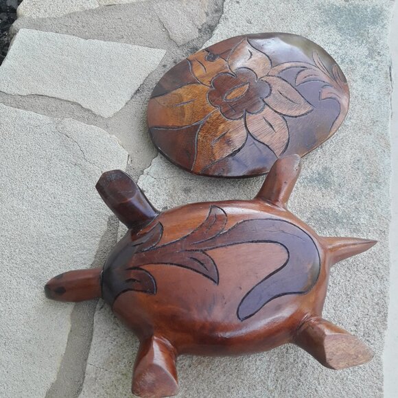 Wooden Turtle Box Carved Wood Souvenir from Travels Wood Carving Boxes Animal - Picture 14 of 16